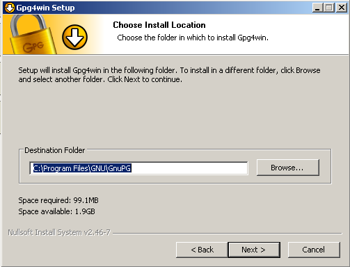 GPG Install Location Dialog