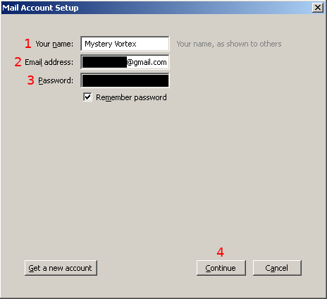 Thunderbird mail account setup Dialog