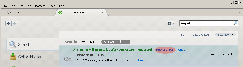 Thunderbird Add-ons window