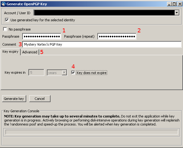 Thunderbird Generate OpenPGP Key window