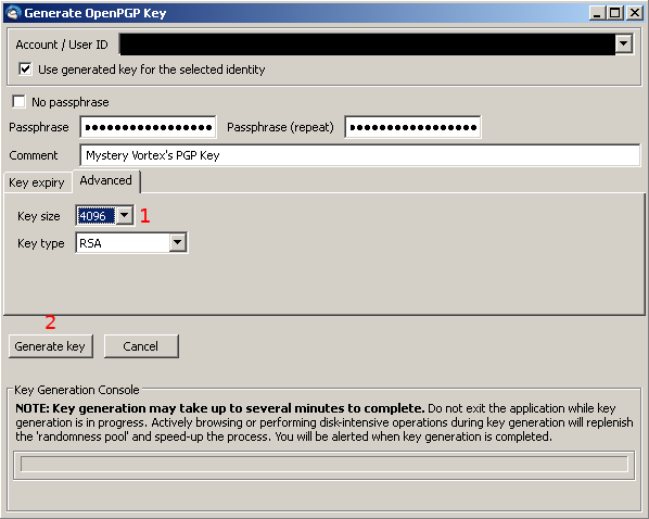 Thunderbird Generate OpenPGP Key window