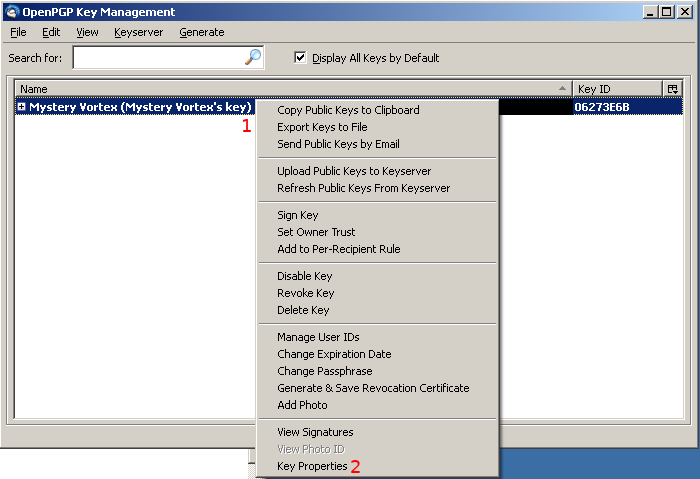 Thunderbird key openpgp management window