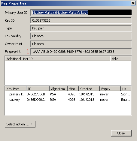 Thunderbird key properties window