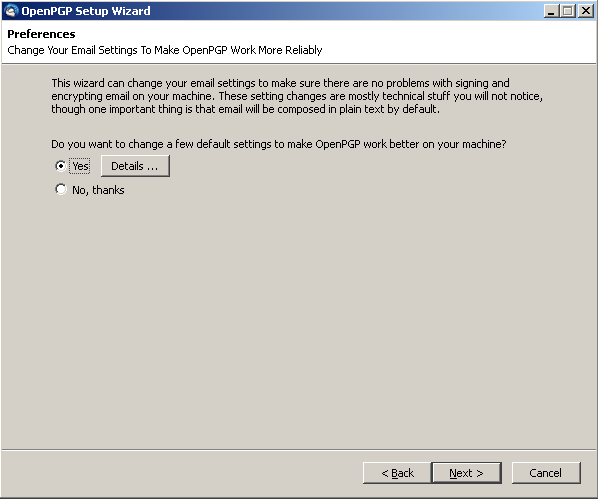 Thunderbird openpgp wizard change mail setting dialog