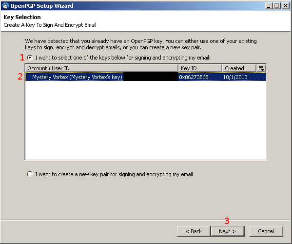 Thunderbird key openpgp management window