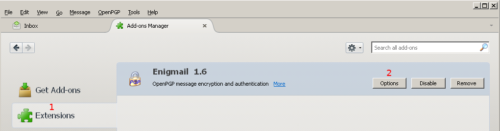 Thunderbird Add-ons window