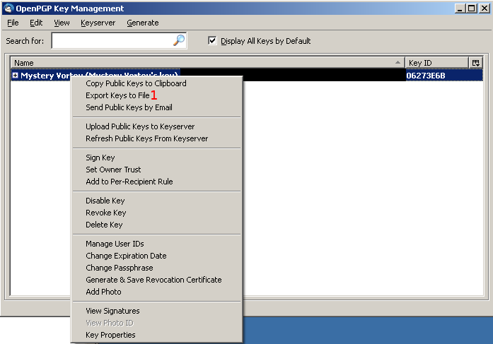 Thunderbird openpgp key management dialog
